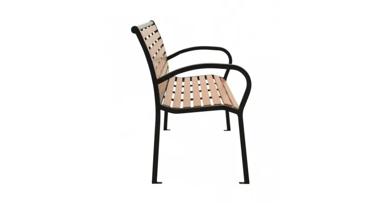 Banca de gradina, negru si maro, 125 cm, otel si wpc — imaginea 3