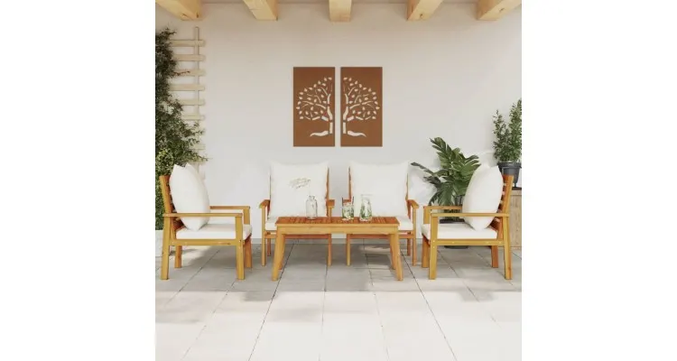 Set mobilier de gradina din lemn masiv acacia, cu perne incluse, pentru 4 persoane — imaginea 2