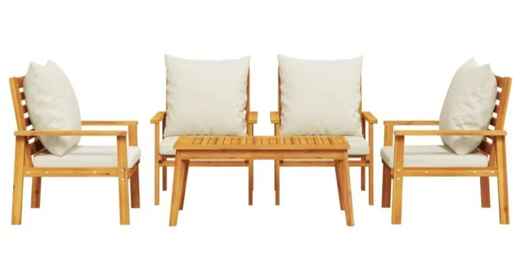 Set mobilier de gradina din lemn masiv acacia, cu perne incluse, pentru 4 persoane — imaginea 3