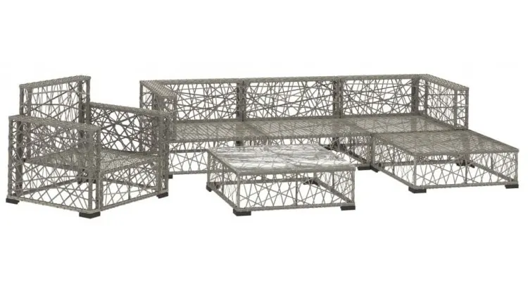 Set mobilier de gradina cu perne, 6 piese, gri, poliratan — imaginea 3