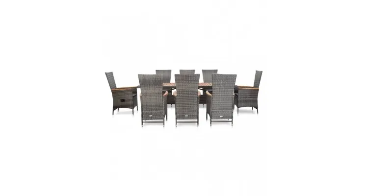 Set mobilier de exterior cu perne, 9 piese, gri, poliratan — imaginea 2