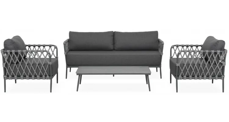 Set mobilier gradina, 2 fotolii, canapea si masuta MARRAKESH gri cu antracit — imaginea 3