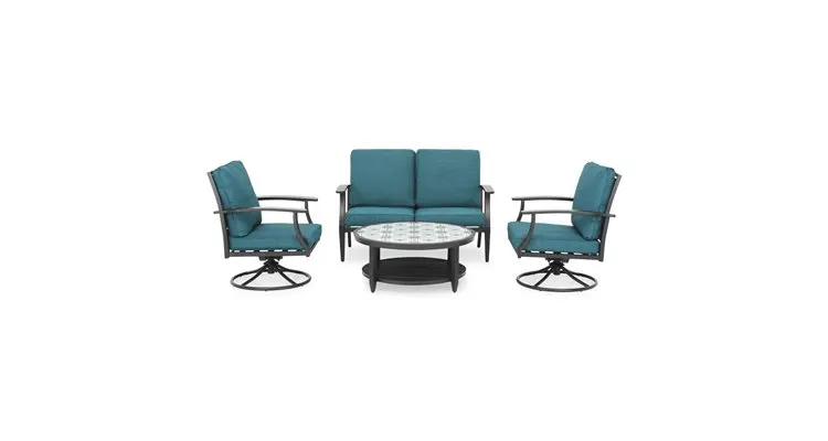 Set 2 fotolii rotative, canapea 2 locuri si masuta rotunda MIRABEL negru cu verde — imaginea 2