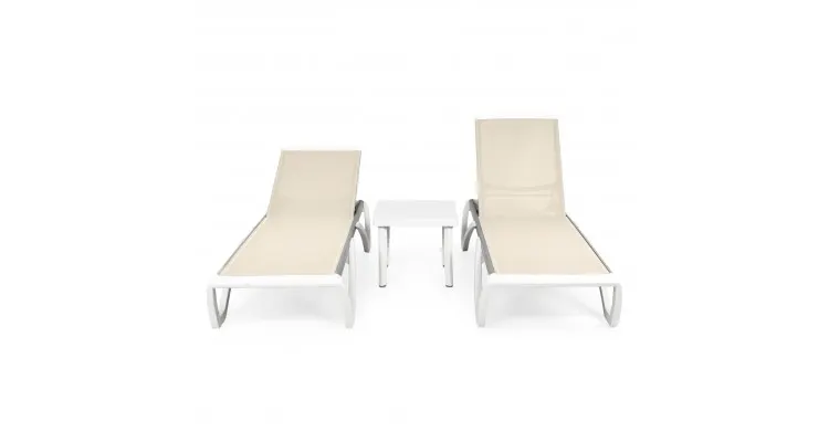 Set 2 sezlonguri si masuta YATI lungime 170 latime 68.8 inaltime 31 99 alb cu crem — imaginea 4