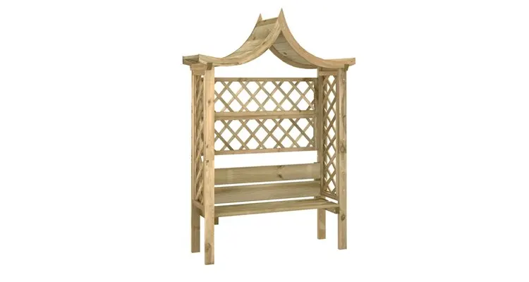 Pergola de gradina cu acoperis si banca, lemn pin tratat