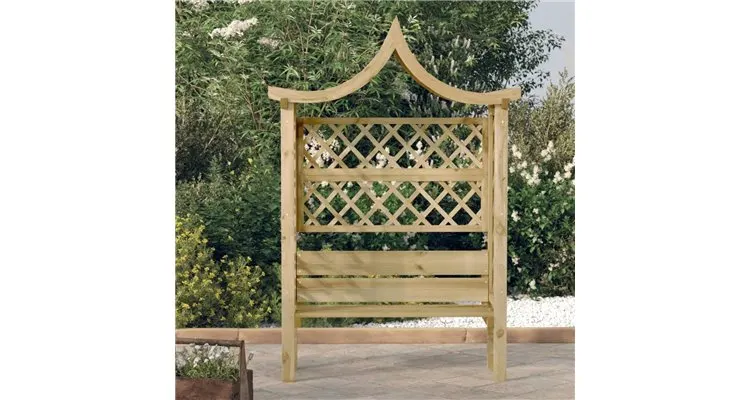 Pergola de gradina cu acoperis si banca, lemn pin tratat — imaginea 2