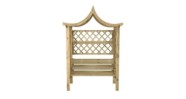 Pergola de gradina cu acoperis si banca, lemn pin tratat — imaginea 3