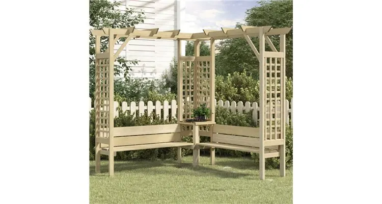 Pergola coltar cu bancheta, lemn de pin tratat — imaginea 2
