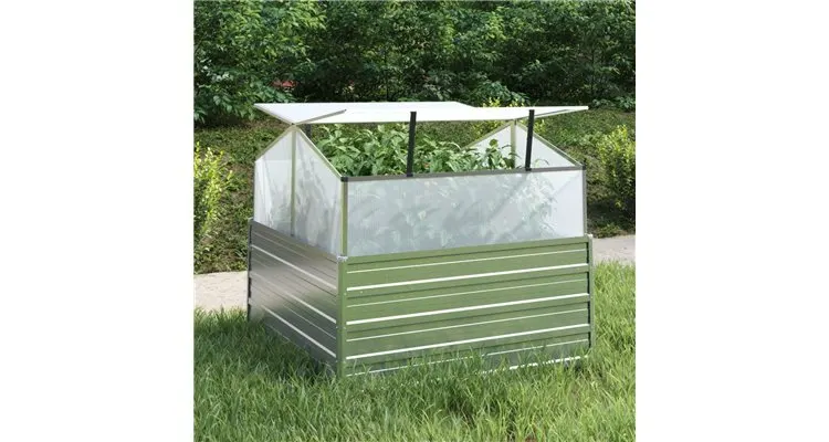 Strat inaltat cu sera de gradina, argintiu, 100x100x85 cm — imaginea 2