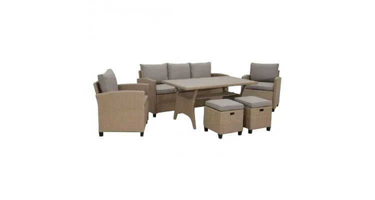 Set mobilier gradina Baxter, canapea 3 locuri, 2 fotolii, 2 taburete si masa — imaginea 2
