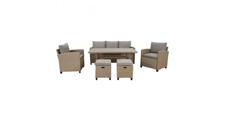 Set mobilier gradina Baxter, canapea 3 locuri, 2 fotolii, 2 taburete si masa — imaginea 3