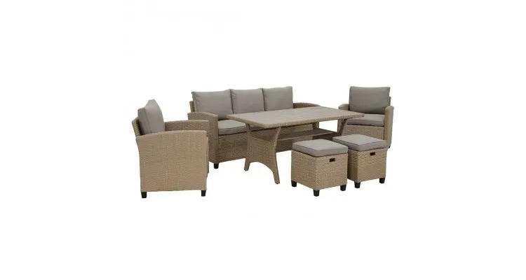 Set mobilier gradina Baxter, canapea 3 locuri, 2 fotolii, 2 taburete si masa — imaginea 4