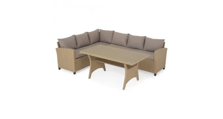 Set mobilier gradina coltar cu spatiu depozitare, masa si 2 tabureti Baxter — imaginea 2