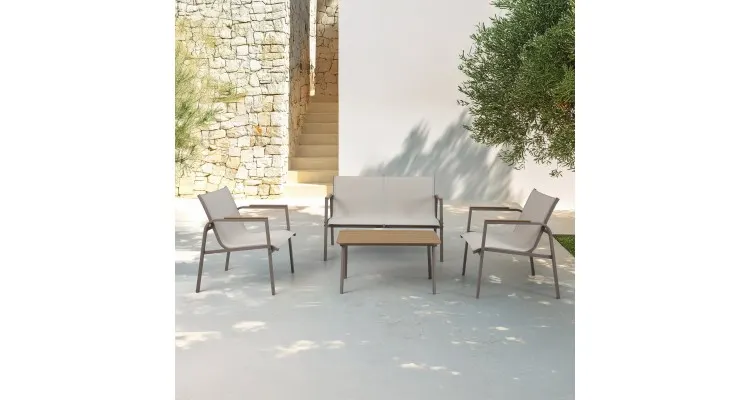 Set 2 fotolii, canapea si masuta PARMA bej cu natur — imaginea 3