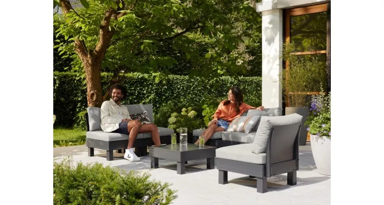 Set mobilier gradina Keter Elements, 5 locuri cu coltar, gri inchis, perne incluse — imaginea 2