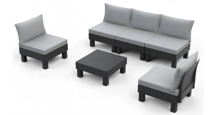 Set mobilier gradina Keter Elements, 5 locuri cu coltar, gri inchis, perne incluse — imaginea 3