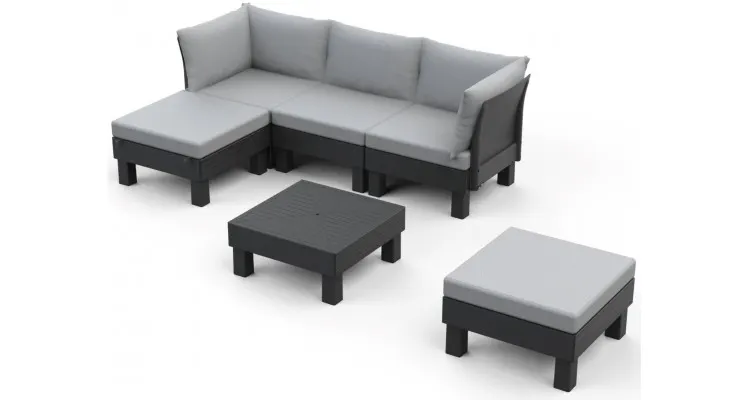 Set mobilier gradina Keter Elements, 5 locuri cu coltar, gri inchis, perne incluse — imaginea 4