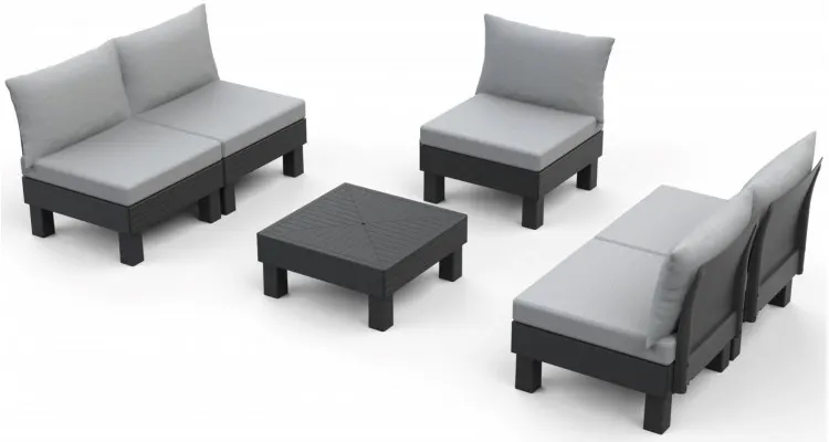 Set mobilier gradina Keter Elements, 5 locuri cu coltar, gri inchis, perne incluse — imaginea 5