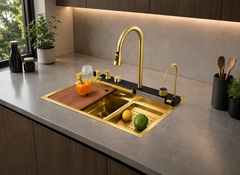 Set chiuveta multifunctionala Smart, 75x45 cm, Gold