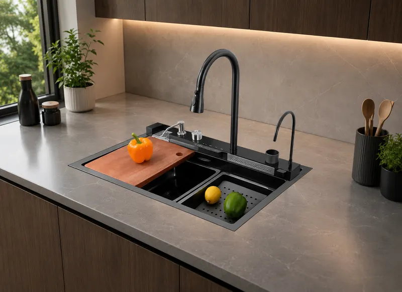 Set chiuveta multifunctionala Smart, 75x45 cm, Negru grafit