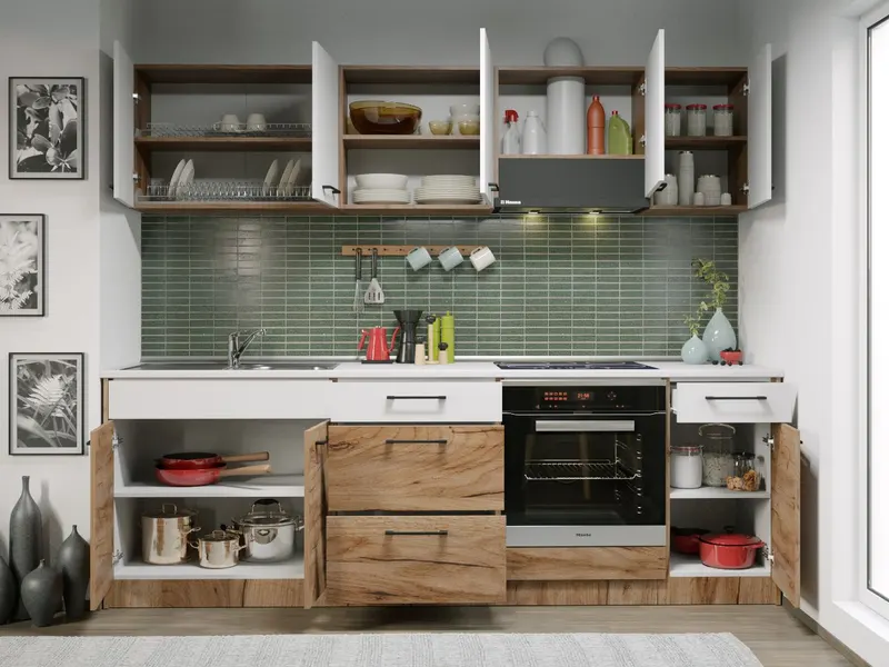 Set Mobila Bucatarie Gastro 240 Alb/Stejar - C02 — imaginea 2