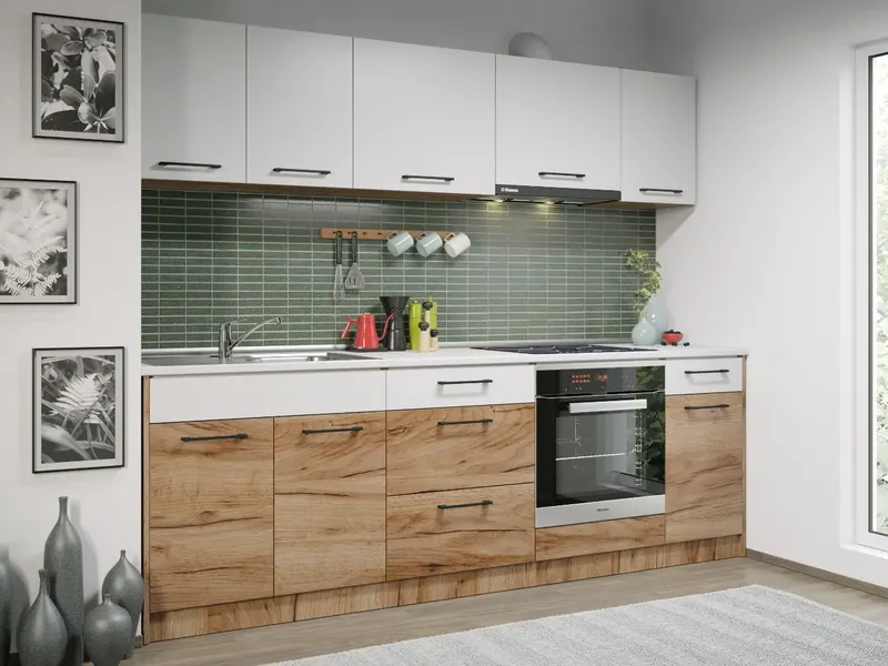 Set Mobila Bucatarie Gastro 240 Alb/Stejar - C02 — imaginea 3