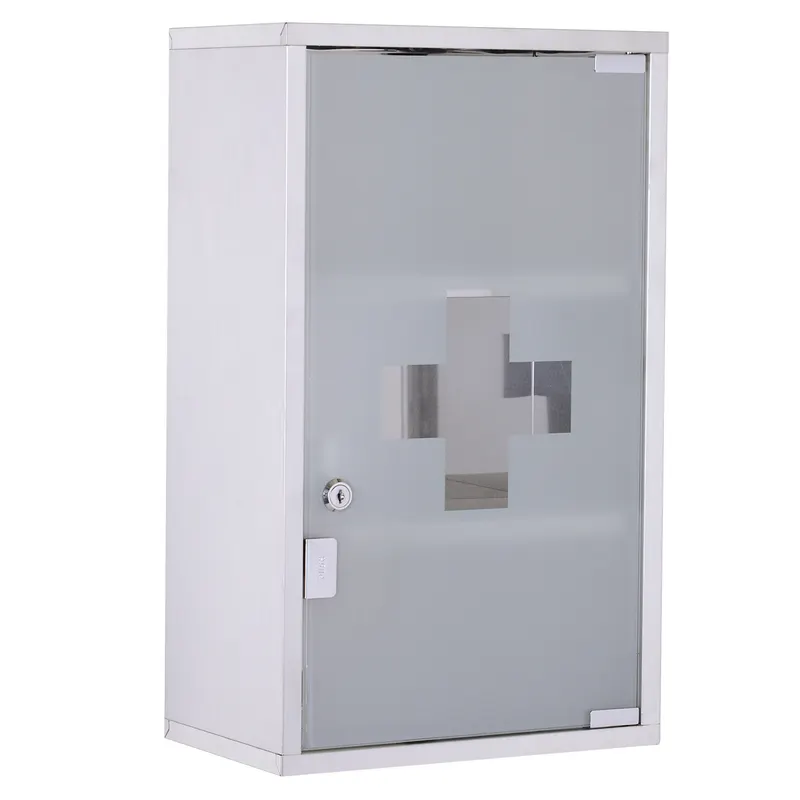 HOMCOM Dulap Medicamente din Oțel Inoxidabil 50x30x18 cm, Casetă Prim Ajutor cu Încuietoare & 2 Chei | Romania