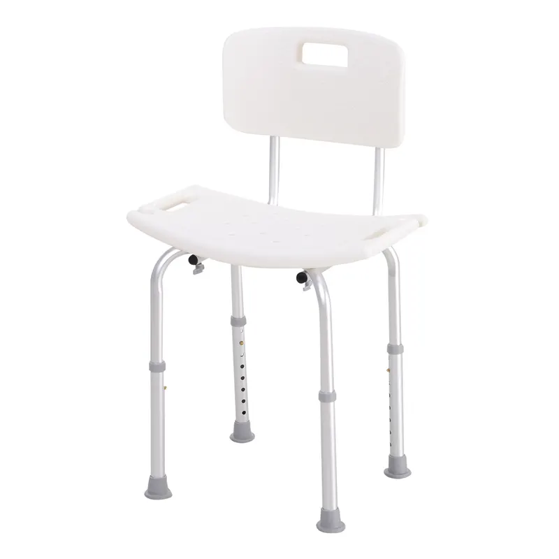 HOMCOM Scaun de Duș Antiderapant cu Spătar și Înălțime Reglabilă pe 8 Poziții, 50,6x43x71-88 cm, Alb | Romania