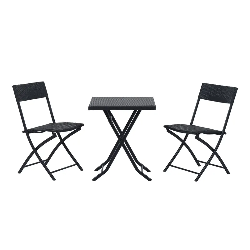 Outsunny Set Mobilier de Grădină din Poly Ratan, 3 Piese, Masă și 2 Scaune Pliabile, Rezistent la Apă și UV, Negru | Romania