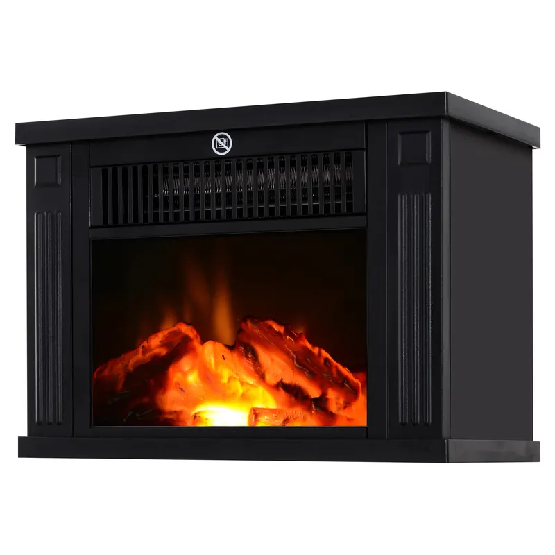 Șemineu Electric de PodeaPutere 600W/1200W din Plastic și Sticlă Temperată Negru, 34x17x25cm HOMCOM | Romania