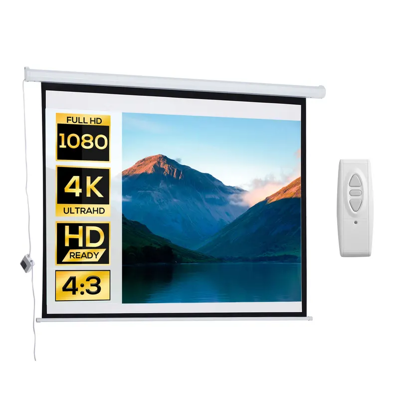 HOMCOM Ecran Proiecție Motorizat 84 Inch pentru Home Cinema, Sistem de Rulare Automat, Ideal pentru Filme și Prezentări, Alb | Romania