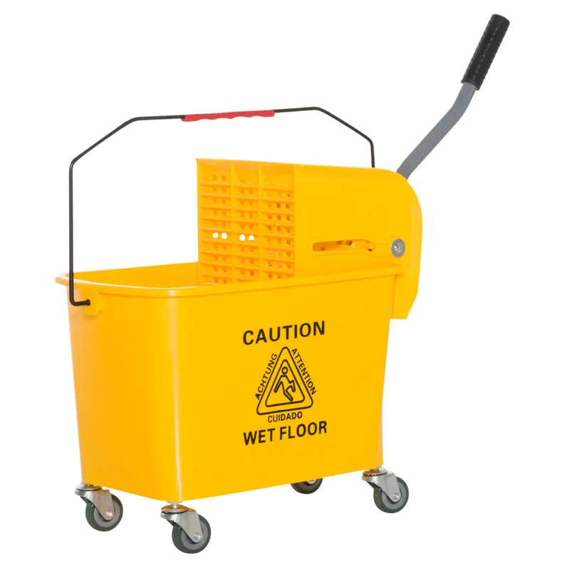 HOMCOM Cărucior Găleată cu Separator de Apă și Storcător Detașabil din PP, 63x27x67 cm, Galben | Romania
