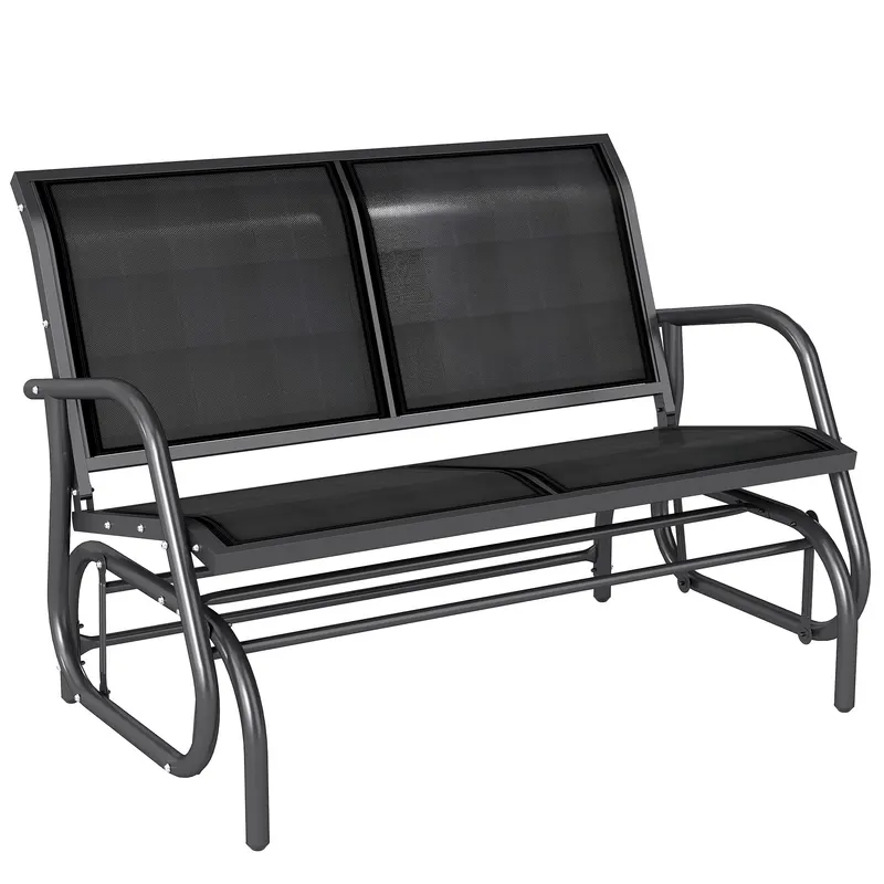 Outsunny Banca tip Leagan 2Locuri in Metal, Negru, 123x70x87cm | Romania