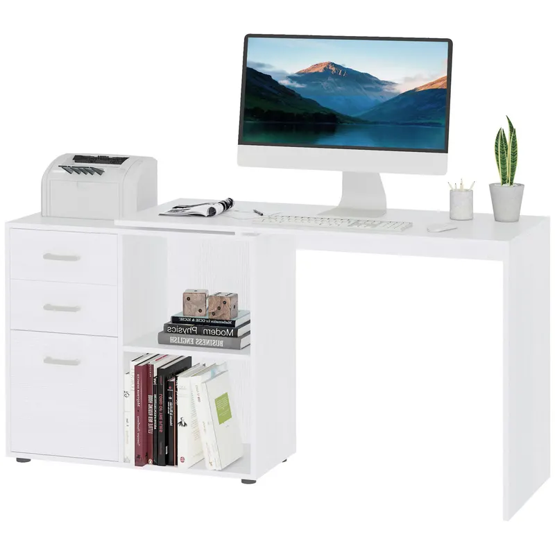 HOMCOM birou de colt, reversibil, 117x83.5x76 cm, alb | Romania