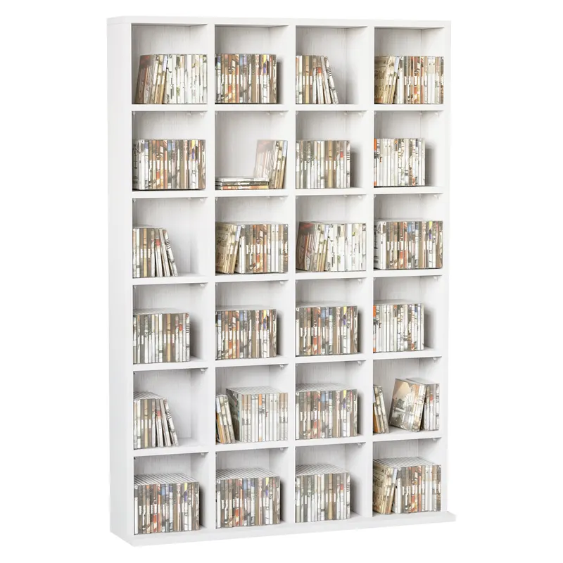 HOMCOM Bibliotecă Spațioasă, Dulap cu 24 Compartimente Reglabile, Design Modern, 130.5x89x20 cm, Alb, pentru Living sau Birou | Romania