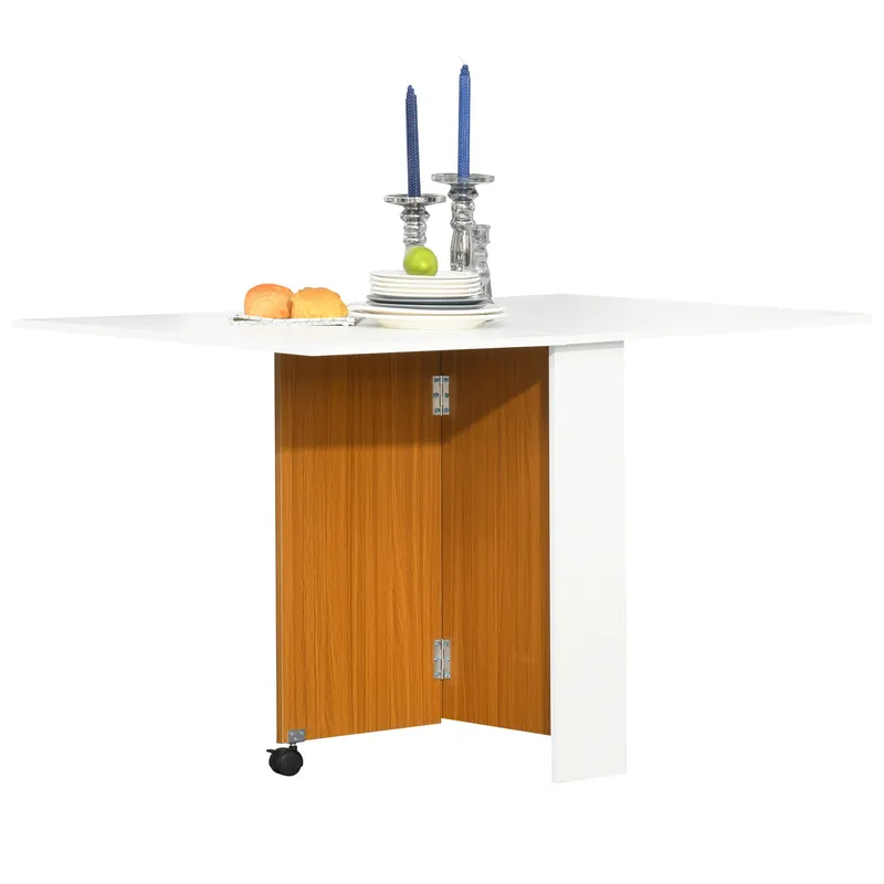 HOMCOM Masă de Prânz Pliabilă cu Roți, Mobilier Bucătărie Spațiu-Eficient, Alb, 120x80x73 cm | Romania
