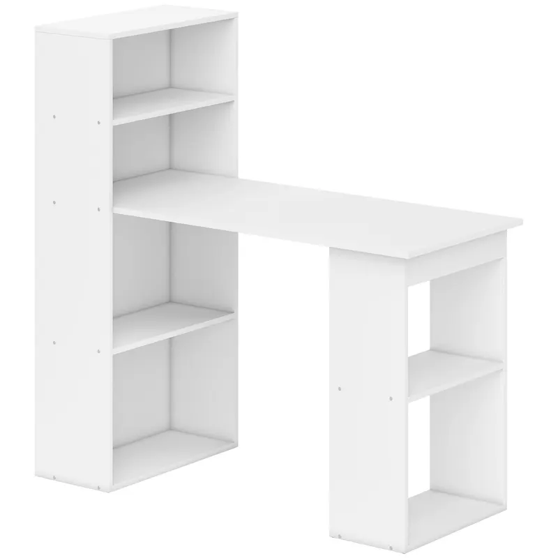 Birou alb modern cu biblioteca cu 6 rafturi din PAL,120x55x120cm HOMCOM | Romania