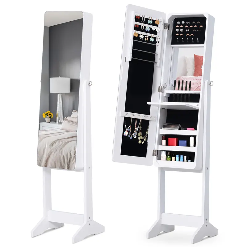 HOMCOM Cutie pentru Bijuterii cu Oglindă și Iluminare LED, Design Elegant, Alb, 30x146x36 cm | Romania