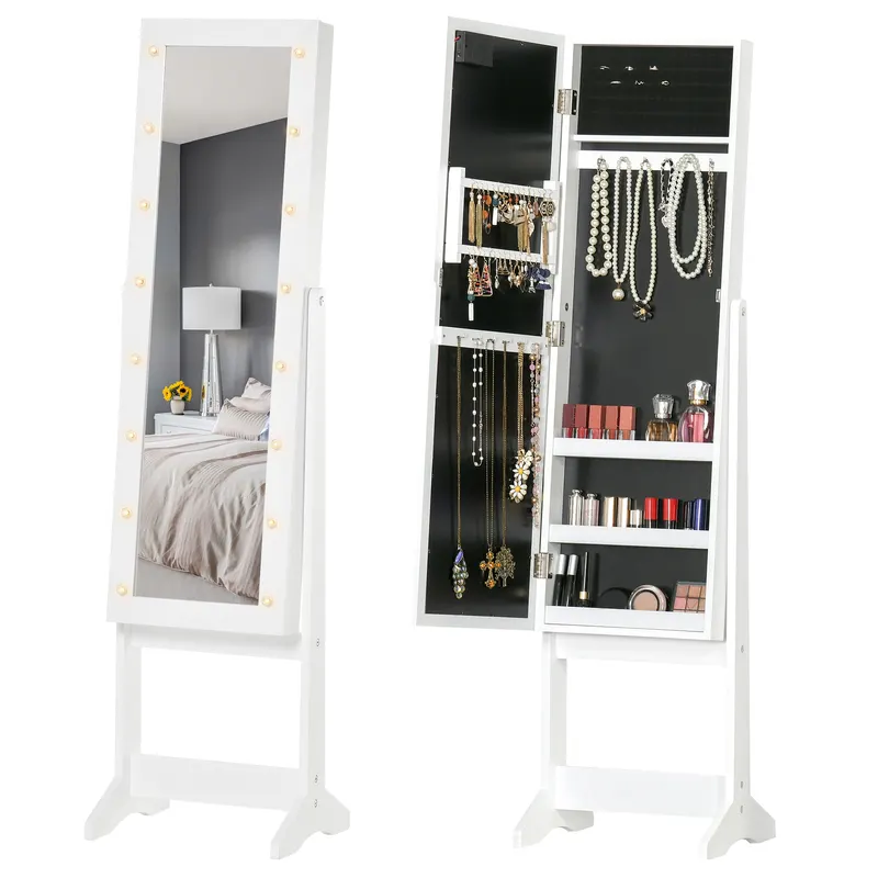Dulap cu oglinda HOMCOM, pentru bijuterii, spatiu mare de stocare, MDF 36x30x136cm | RO