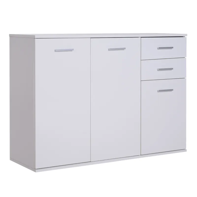 HOMCOM Dulapior Multifuncțional cu 3 Uși și 2 Sertare, Design Modern, Lemn Granulat, Alb, 106x35x76cm | Romania