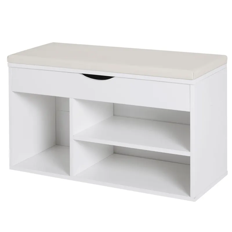 HOMCOM Dulap pentru Pantofi, Bancă cu Scaun Căptușit, Rabatabil, pentru Hol, 80x30x47 cm, Alb | Romania