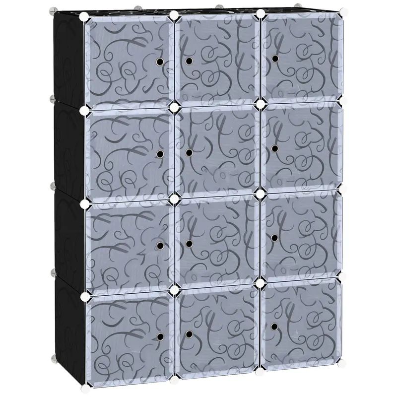 HOMCOM Dulap Modular pentru Haine, 12 Cuburi, DIY, Polipropilenă, Alb și Negru, 111x47x145 cm | Romania