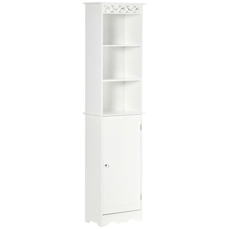 Mobila Coloana HOMCOM pentru Baie, Lemn cu Decor Sculptura Floare Alba 40x23x160cm | Romania