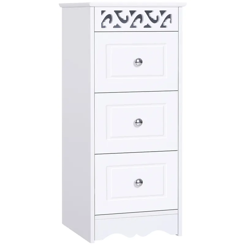 HOMCOM Comodă Baie Elegantă Lemn cu 3 Sertare Design Compact 29.8x29.8x68.5cm Alb | Romania