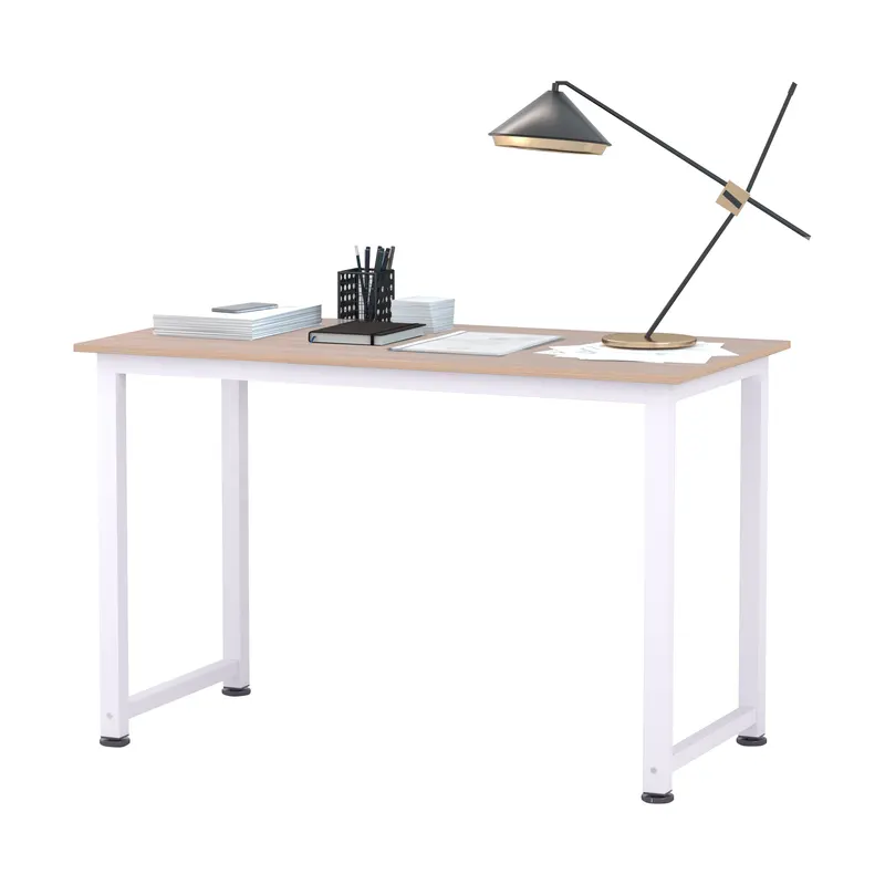 HOMCOM Masa Birou Lemn MDF Culoare Stejar si Picioare in Metal Alb | Romania