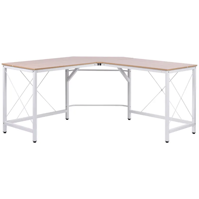 Homcom Birou Colt Spațios, Design Modern, Lemn/Metal, Stejar/Alb | Romania