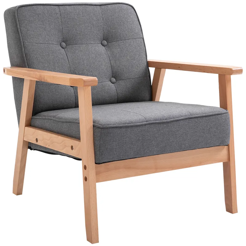 HOMCOM Fotoliu Vintage Stil Scandinav Moale și Confortabil Capitonat cu Butoni, 64,5x70x74 cm, Gri | Romania