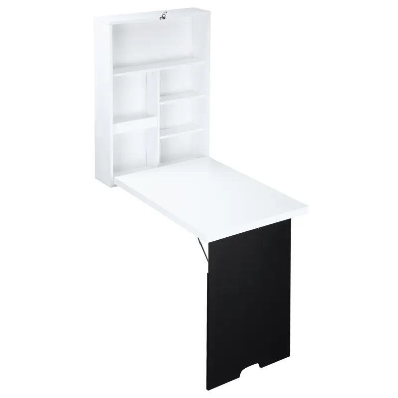 Masa pliabila cu dulap de perete si spatiu de depozitare, alb si negru 60x88.5x146.5cm HOMCOM | Romania