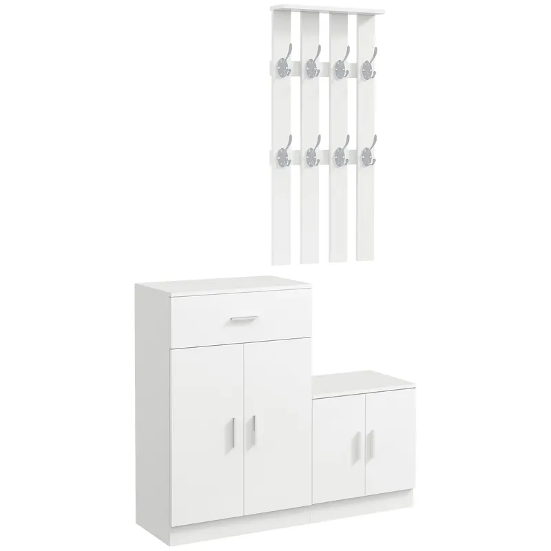 HOMCOM Mobilier de Hol cu Cuier din Lemn, Spațiu de Depozitare și Design Elegant, 100x32x187cm, Alb | Romania