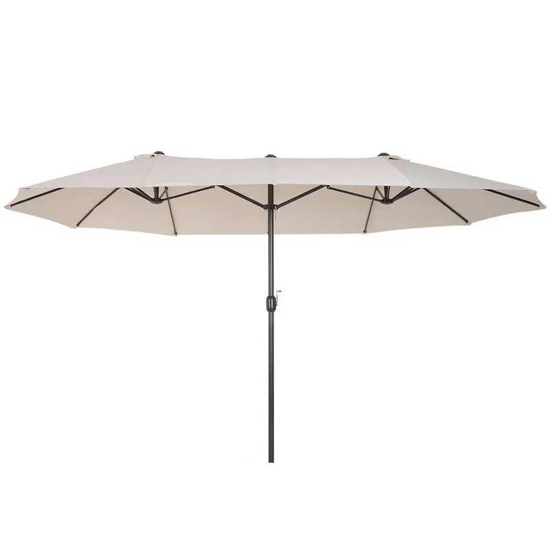 Umbrela de Gradina Impermeabila Outsunny, 12 nervuri metalice Anti-UV Bej, 460x270x240cm | Romania